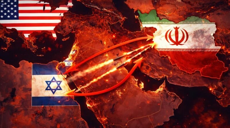 geopolitical_news_illustration_showing_Middle_East_map_with_Iran_Israel_and_USA_Kudos Press