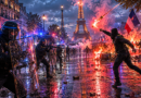 Paris riots 2026 – burning vehicles and riot police on Champs-Élysées